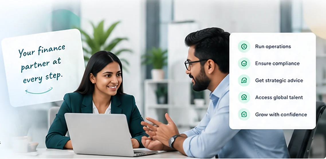 Bebaak advisor meeting a client, with the note: Your finance partner at every step.